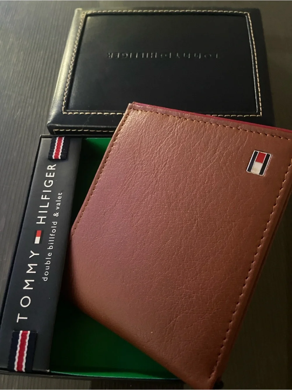 Tommy Hilfiger Brown Leather Double Billfold Wallet